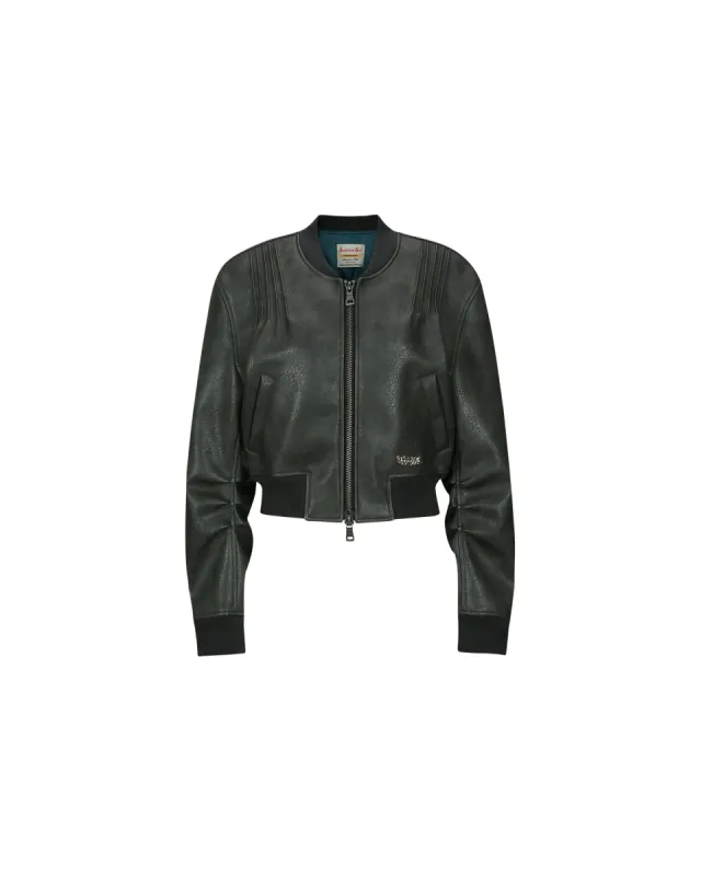 【ANDERSSON BELL】TANYA FAUX LEATHER PINTUCK BOMBER JACKET TANYA FAUX LEATHER PINTUCK BOMBER JACKET awa516w(BEIGE