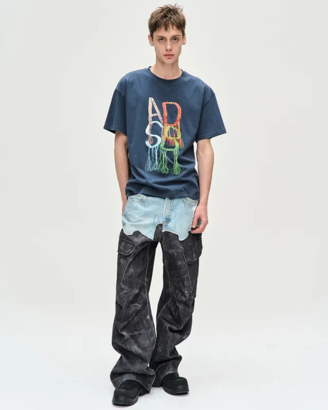 [RESTOCK] FAUX-DENIM & SCRATCH LEATHER PRINTED CARGO-PANTS apa703m(DENIM/BLACK) made by Andersson Bell