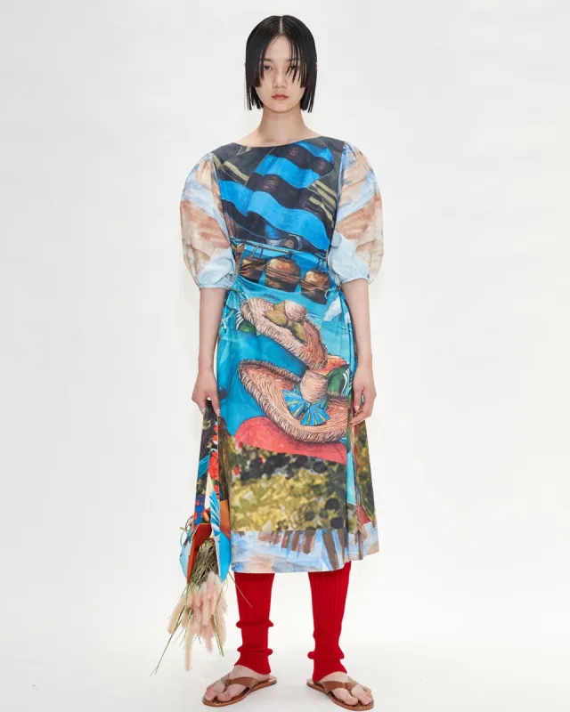 (WOMEN) ANNA SHIRRING WAIST DRESS atb706w(BLUE) sold by Andersson Bell