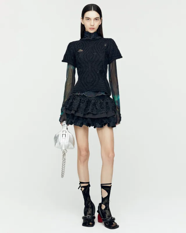 DAMAGED KNIT LAYERED MESH TOP atb1202w(BLACK) sold by Andersson Bell