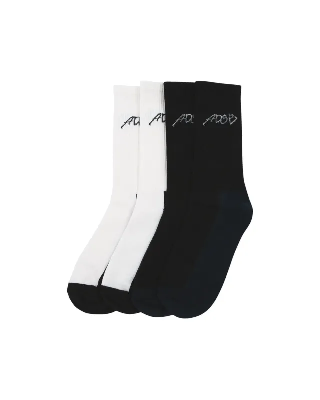 (ESSENTIAL) UNISEX ADSB CALLIGRAPHY SOCKS 2 PACK aaa332u(WHITE1/BLACK1) made by Andersson Bell