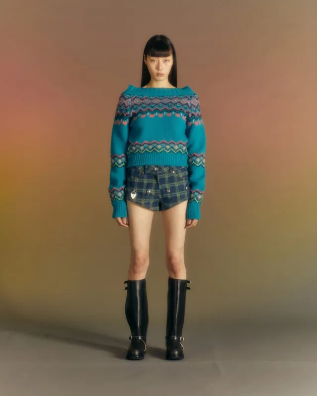 (WOMEN) TAKO NORDIC OFF-SHOULDER KNIT TOP atb988w(BLUE) sold by Andersson Bell