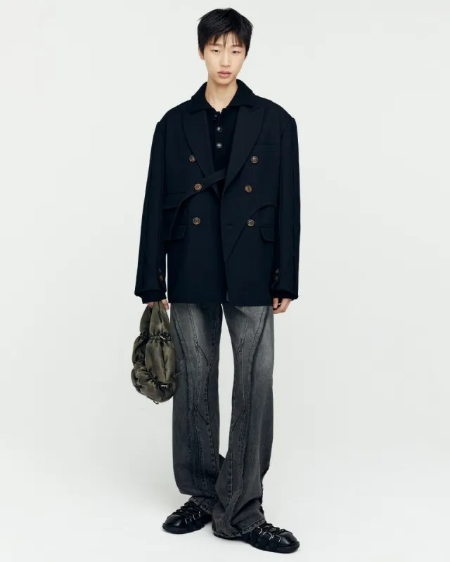 SOE TWILL WOOL WRAP DOUBLE BREASTED JACKET awa629m(BLACK) sold by Andersson Bell