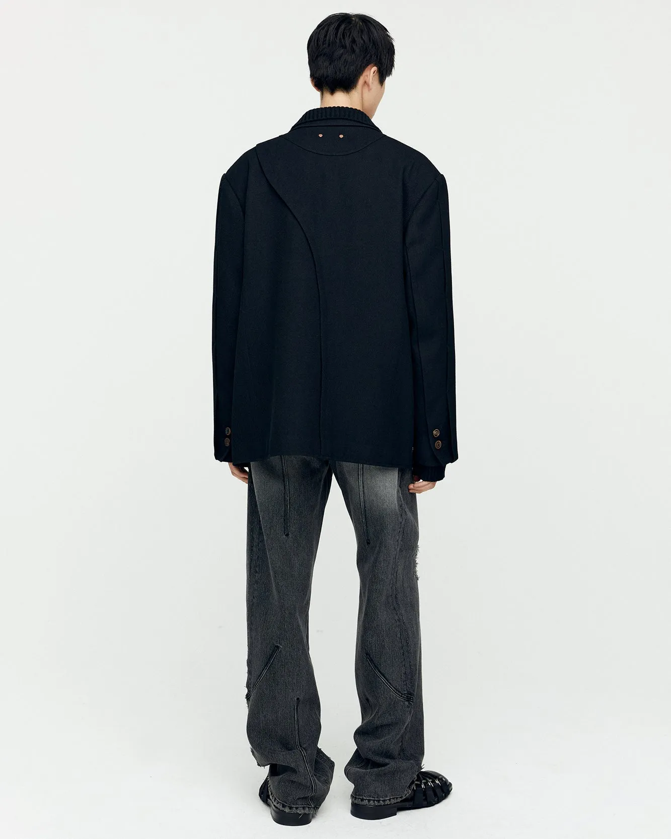 SOE TWILL WOOL WRAP DOUBLE BREASTED JACKET awa629m(BLACK) sold by Andersson Bell product image thumbnail 5