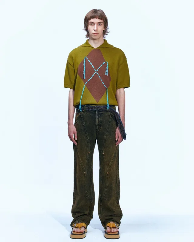 LONDON ARGYLE JACQUARD SHORT SLEEVE POLO KNIT atb865m(KHAKI) made by Andersson Bell