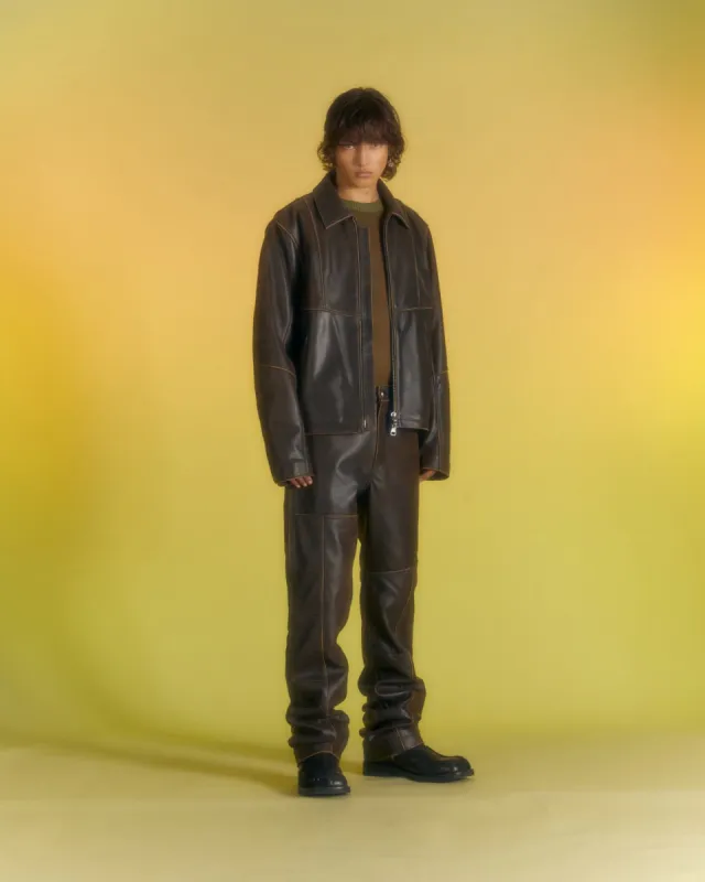 UNISEX DRESZEN LEATHER ZIP-UP JACKET awa571u(BROWN) sold by Andersson Bell