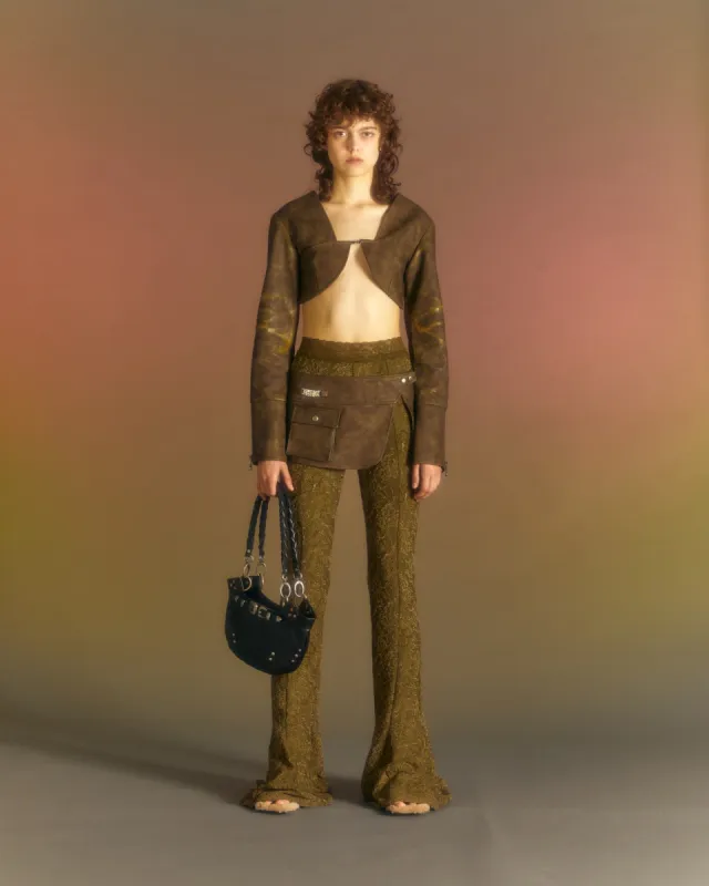 (WOMEN) CRACK PAINT FAUX LEATHER BOLERO JACKET awa552w(BROWN) sold by Andersson Bell