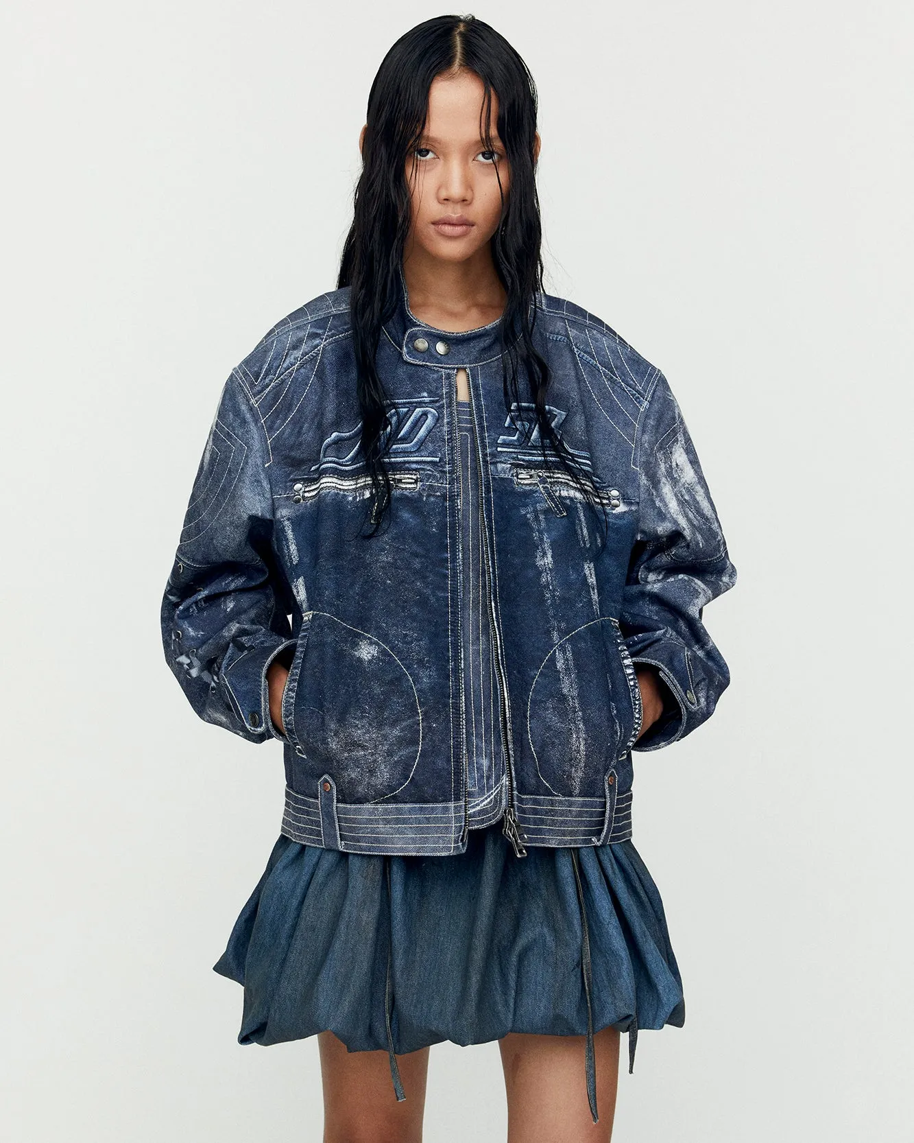 UNISEX ZEN TROMPE L`OEIL RIDER JACKET awa650u(NAVY) sold by Andersson Bell