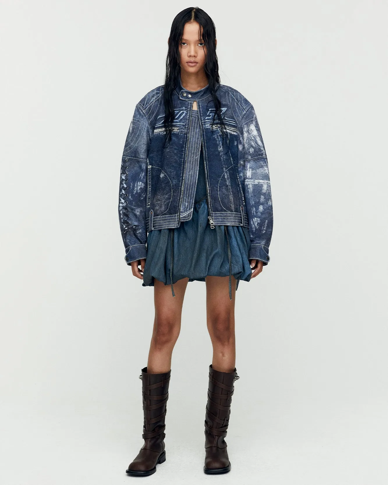 UNISEX ZEN TROMPE L`OEIL RIDER JACKET awa650u(NAVY) sold by Andersson Bell product image thumbnail 5