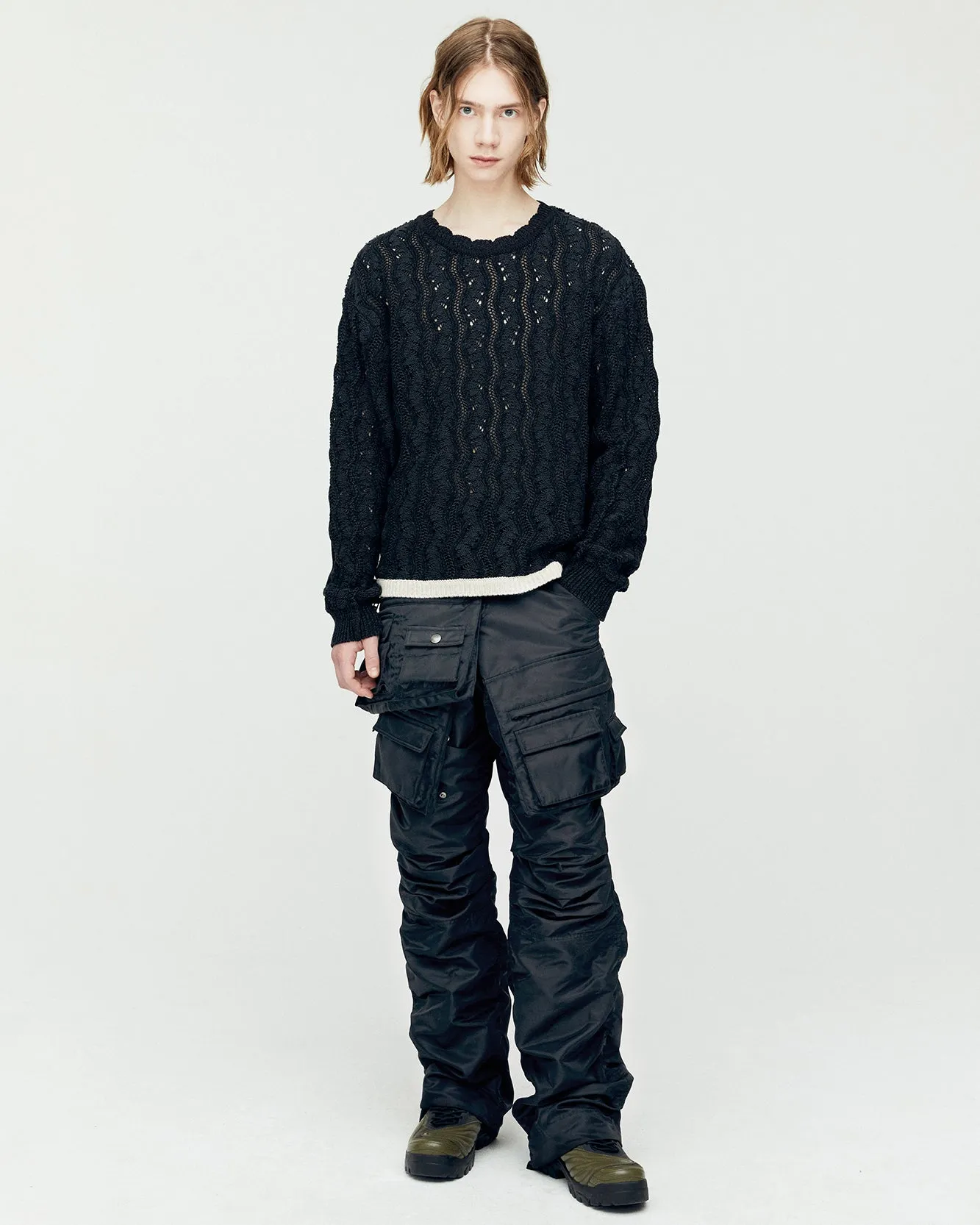 TWO TONE WAVE CREW-NECK SWEATER atb1160m(BLACK) sold by Andersson Bell product image thumbnail 5