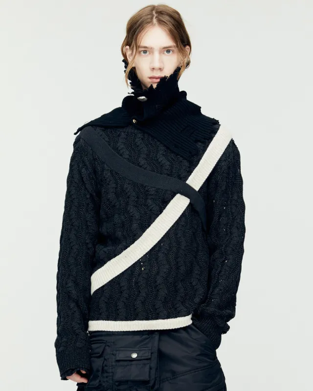 TWO TONE WAVE CREW-NECK SWEATER atb1160m(BLACK) sold by Andersson Bell