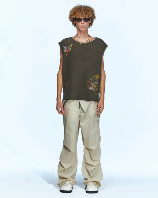 MUSHMAN EMBROIDERY KNIT VEST atb956m(KHAKI) made by Andersson Bell