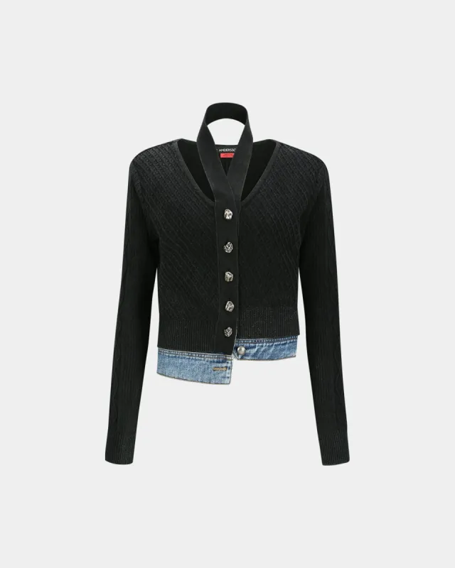 (WOMEN) SONYA DYEING WASHED CUT-OUT CARDIGAN atb1090w(WASHED BLACK) made by Andersson Bell