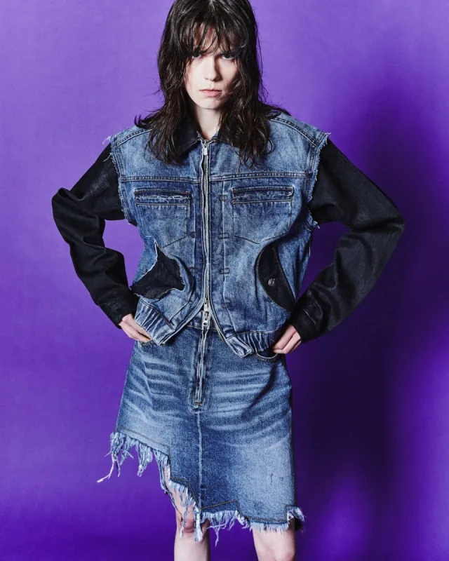 (WOMEN) JAMIE COATED DENIM BOMBER JACKET awa601w(BLUE/BLACK) made by Andersson Bell