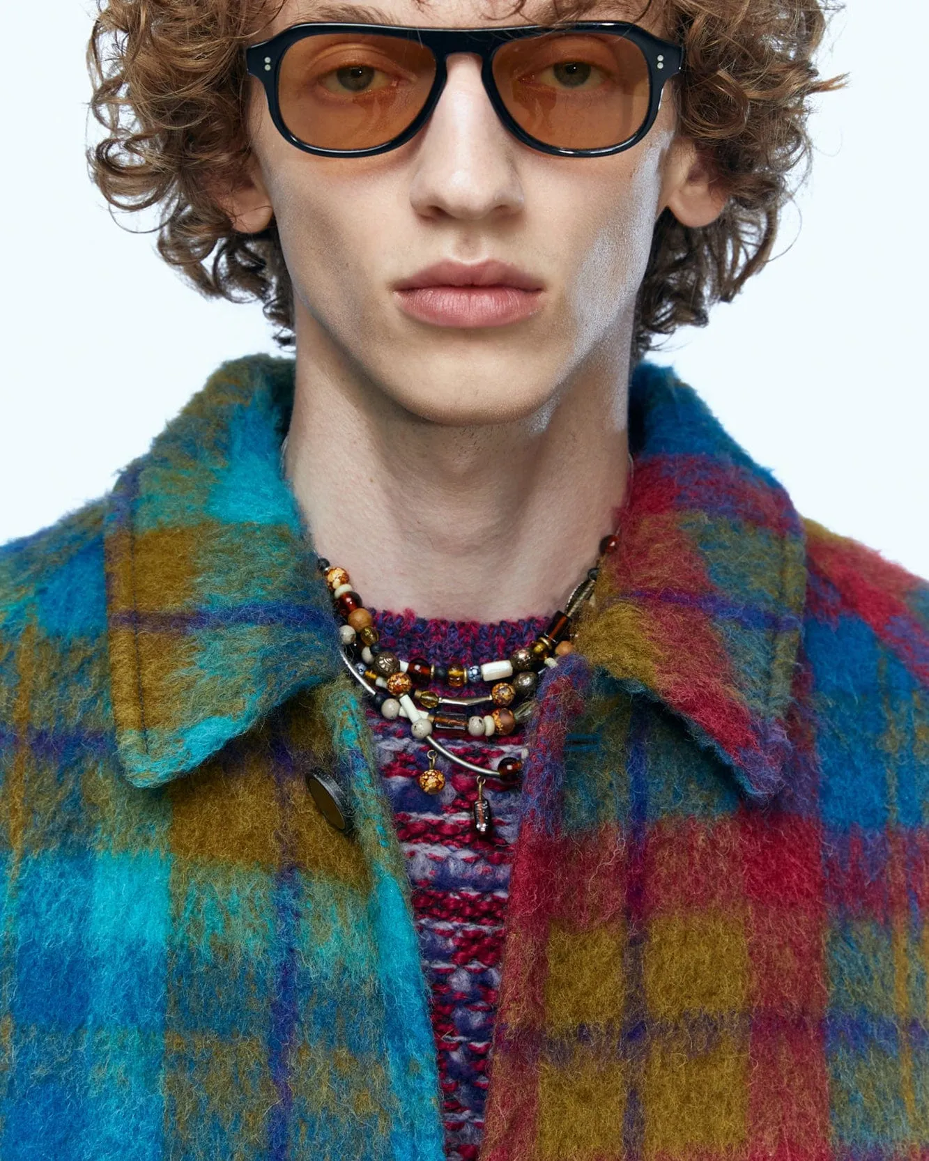 UNISEX HARRY CHECK BALMACAAN SHAGGY WOOL COAT awa468u(PALE JADE/MAGENTA) sold by Andersson Bell product image thumbnail 5