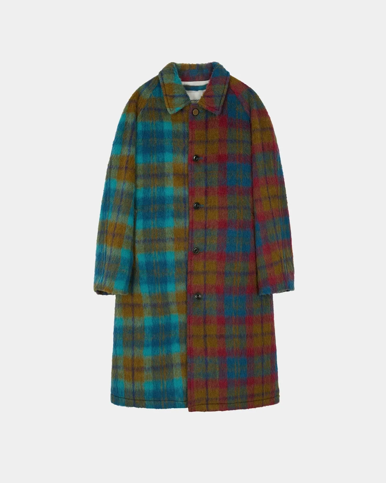 UNISEX HARRY CHECK BALMACAAN SHAGGY WOOL COAT awa468u(PALE JADE/MAGENTA) sold by Andersson Bell product image thumbnail 2