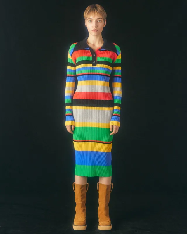 (WOMEN) STRIPE POLO KNIT DRESS atb823w(ORANGE) sold by Andersson Bell