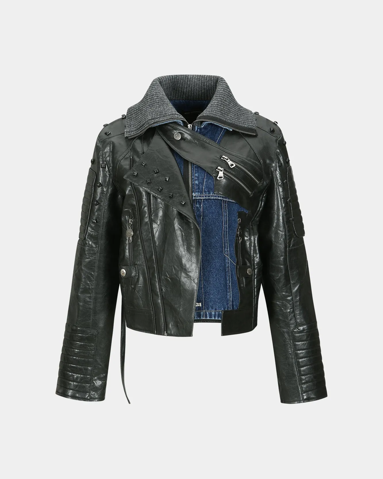 ADSB X OTTOLINGER DENIM FAUX LEATHER JACKET awa668w(BLACK) sold by Andersson Bell product image thumbnail 2