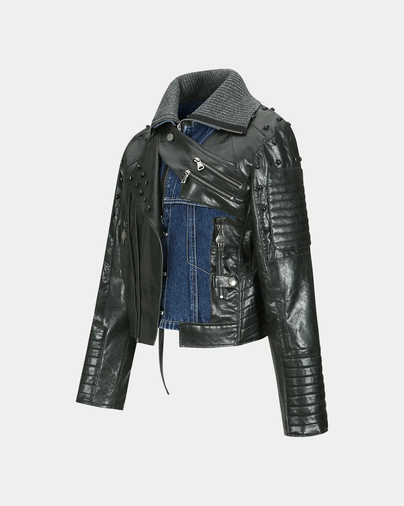 ADSB X OTTOLINGER DENIM FAUX LEATHER JACKET awa668w(BLACK) sold by Andersson Bell product image thumbnail 3