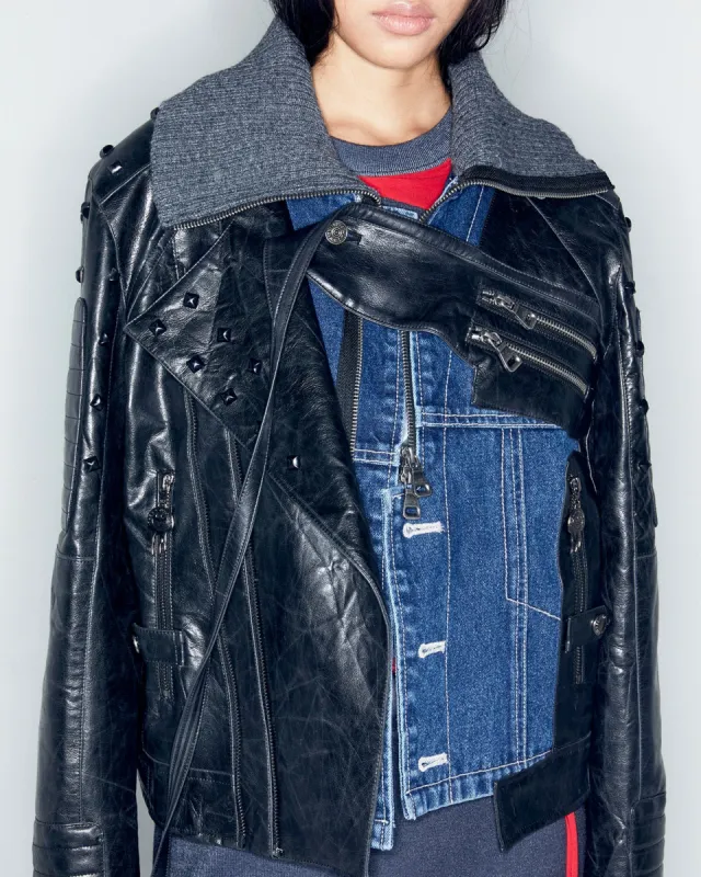 ADSB X OTTOLINGER DENIM FAUX LEATHER JACKET awa668w(BLACK) made by Andersson Bell