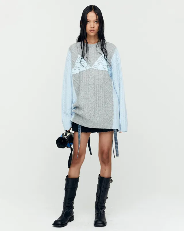 LACE LINGERIE BOYFRIEND-FIT KNIT atb1182w(GREY) sold by Andersson Bell