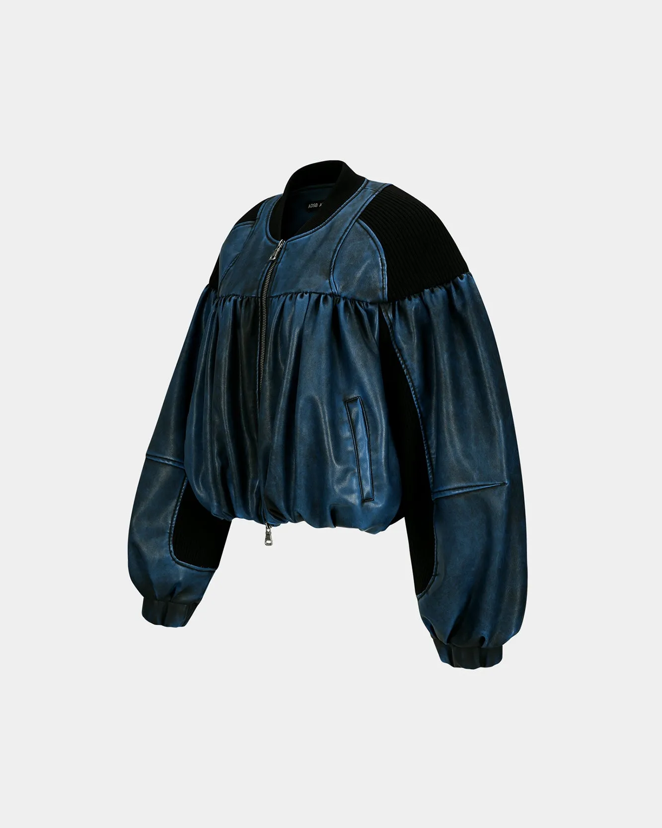 SHIRRING FAUX LEATHER BOMBER JACKET awa664w(BLUE) sold by Andersson Bell product image thumbnail 3