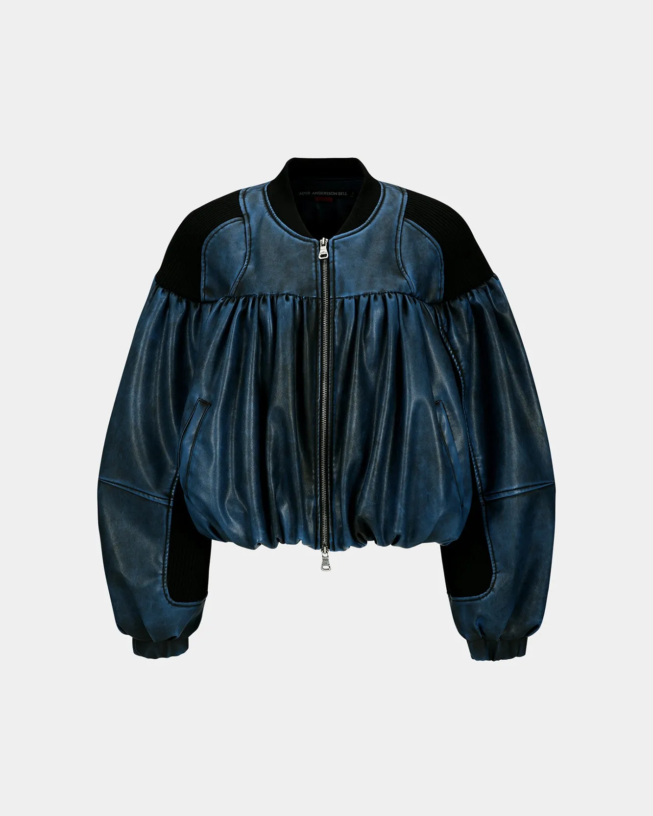 SHIRRING FAUX LEATHER BOMBER JACKET awa664w(BLUE) sold by Andersson Bell product image thumbnail 2