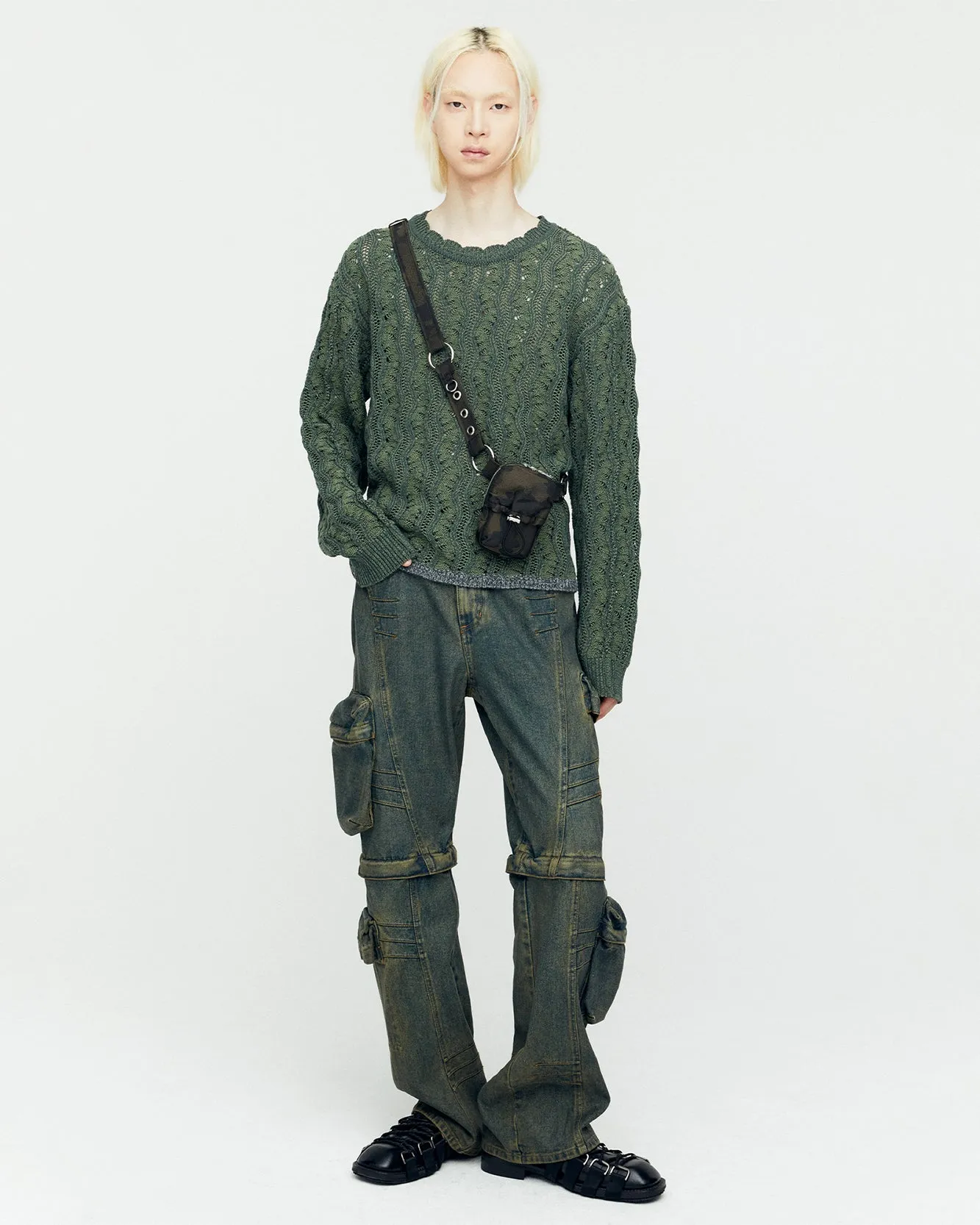 CARGO COATED WIDE-LEG JEANS apa749m(ARMY GREEN) sold by Andersson Bell