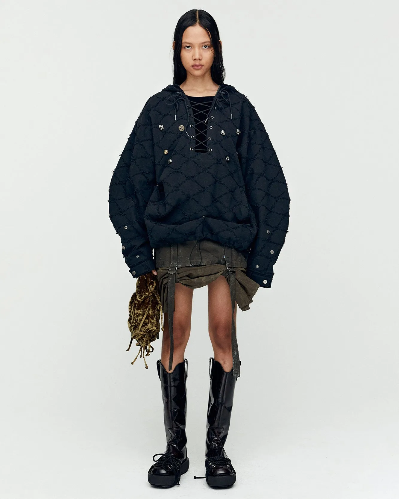 LACE-UP ANORAK HOODIE atb1141m(BLACK) sold by Andersson Bell