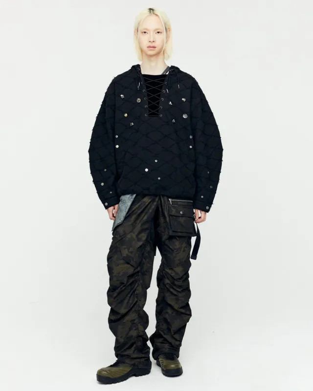 LACE-UP ANORAK HOODIE atb1141m(BLACK) sold by Andersson Bell