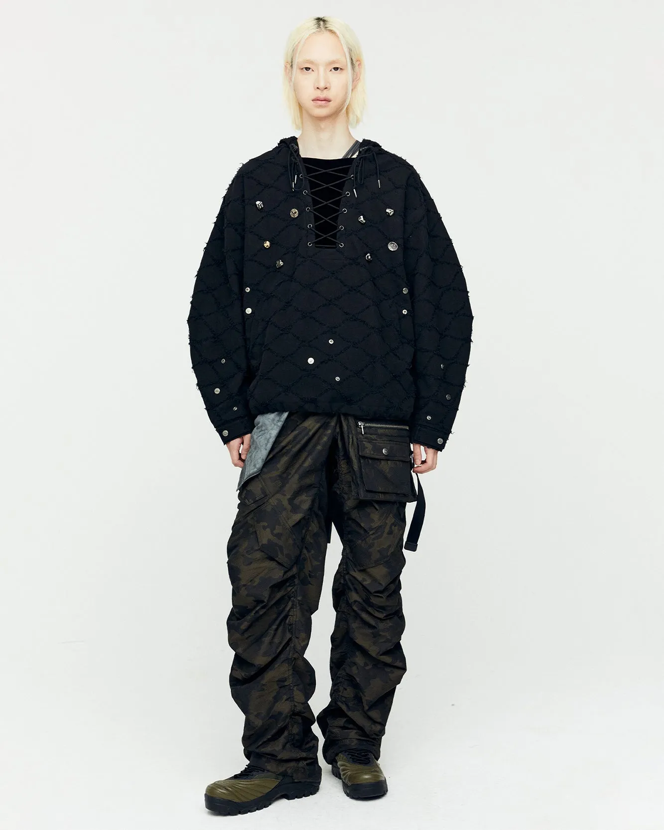 LACE-UP ANORAK HOODIE atb1141m(BLACK) sold by Andersson Bell