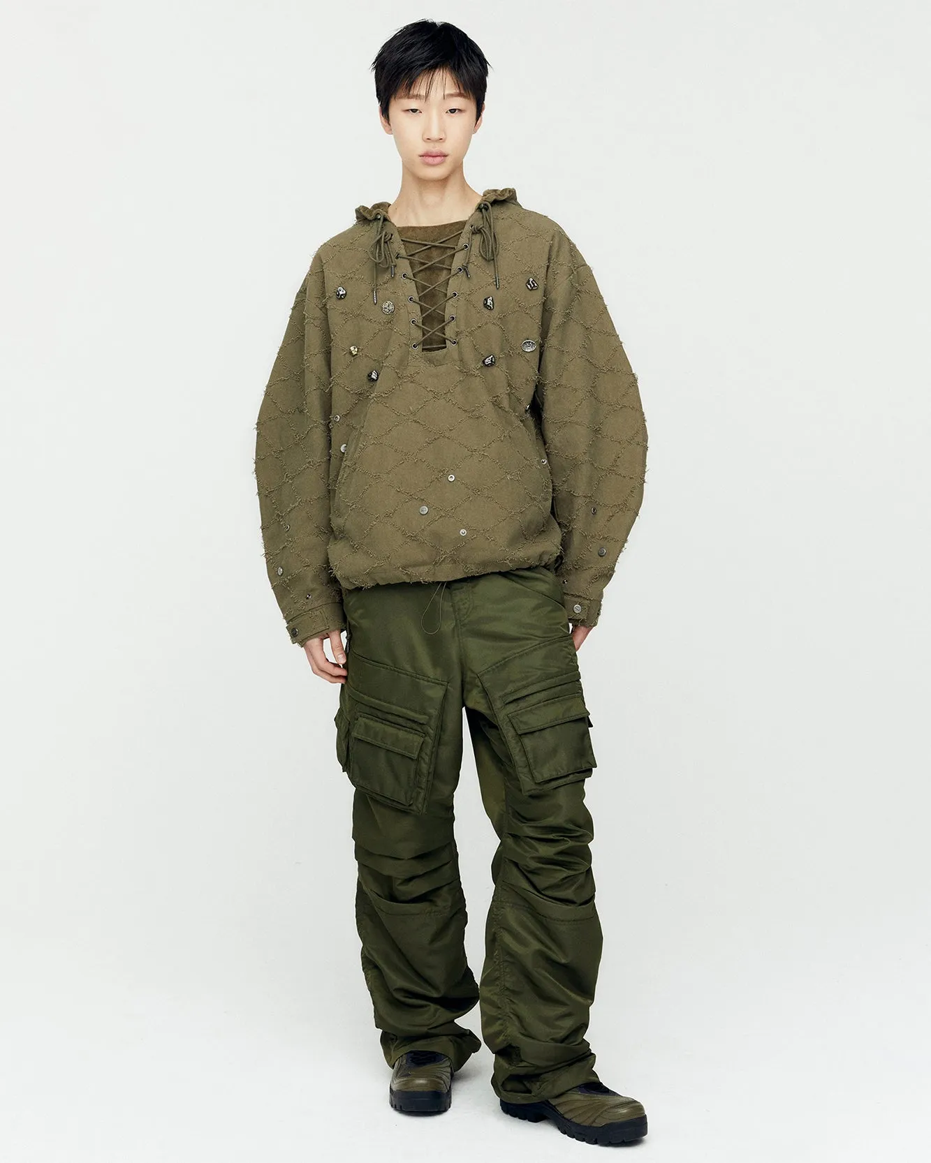 LACE-UP ANORAK HOODIE atb1141m(KHAKI) sold by Andersson Bell