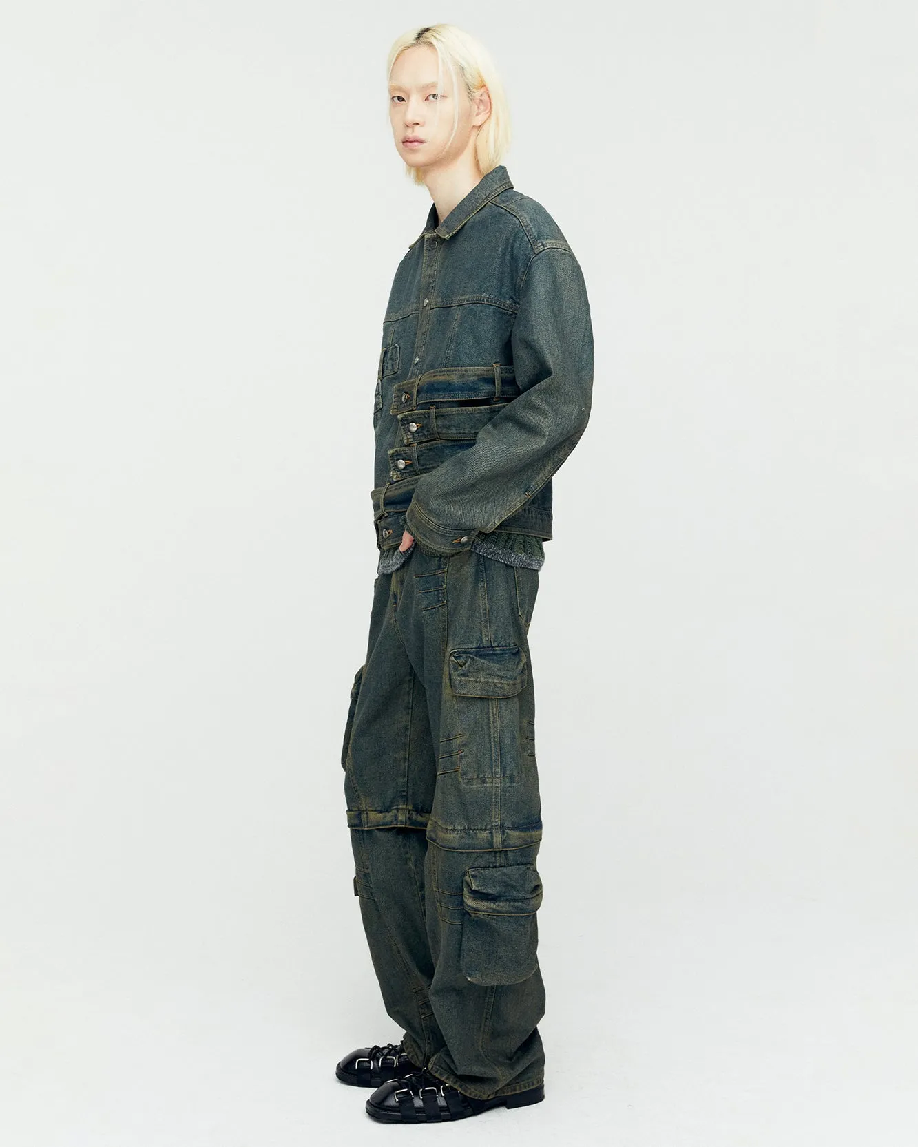 WAISTBANDS DENIM JACKET awa636m(ARMY GREEN) sold by Andersson Bell product image thumbnail 5