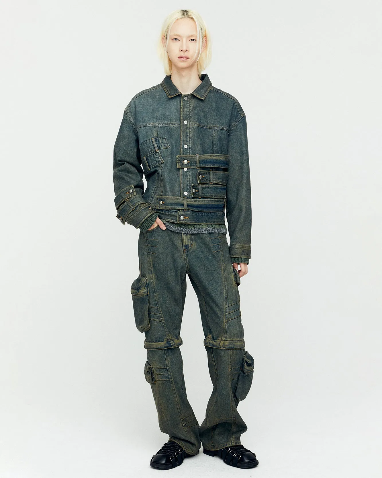 WAISTBANDS DENIM JACKET awa636m(ARMY GREEN) sold by Andersson Bell