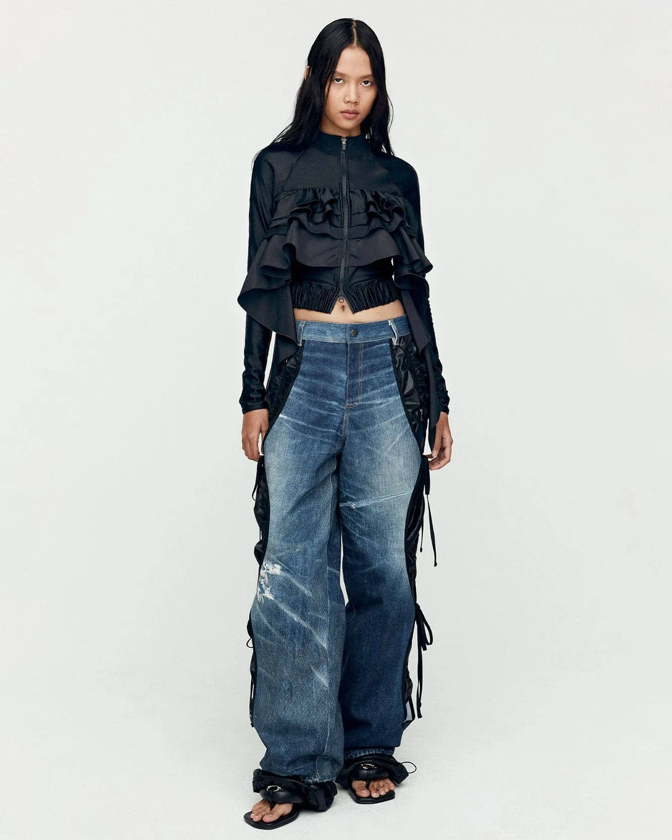 DENIM TROMPE L`OEIL LAYERED TYING PANTS apa768w(WASHED BLUE) sold by Andersson Bell product image thumbnail 4