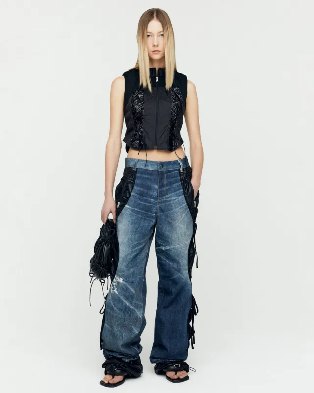 DENIM TROMPE L`OEIL LAYERED TYING PANTS apa768w(WASHED BLUE) sold by Andersson Bell