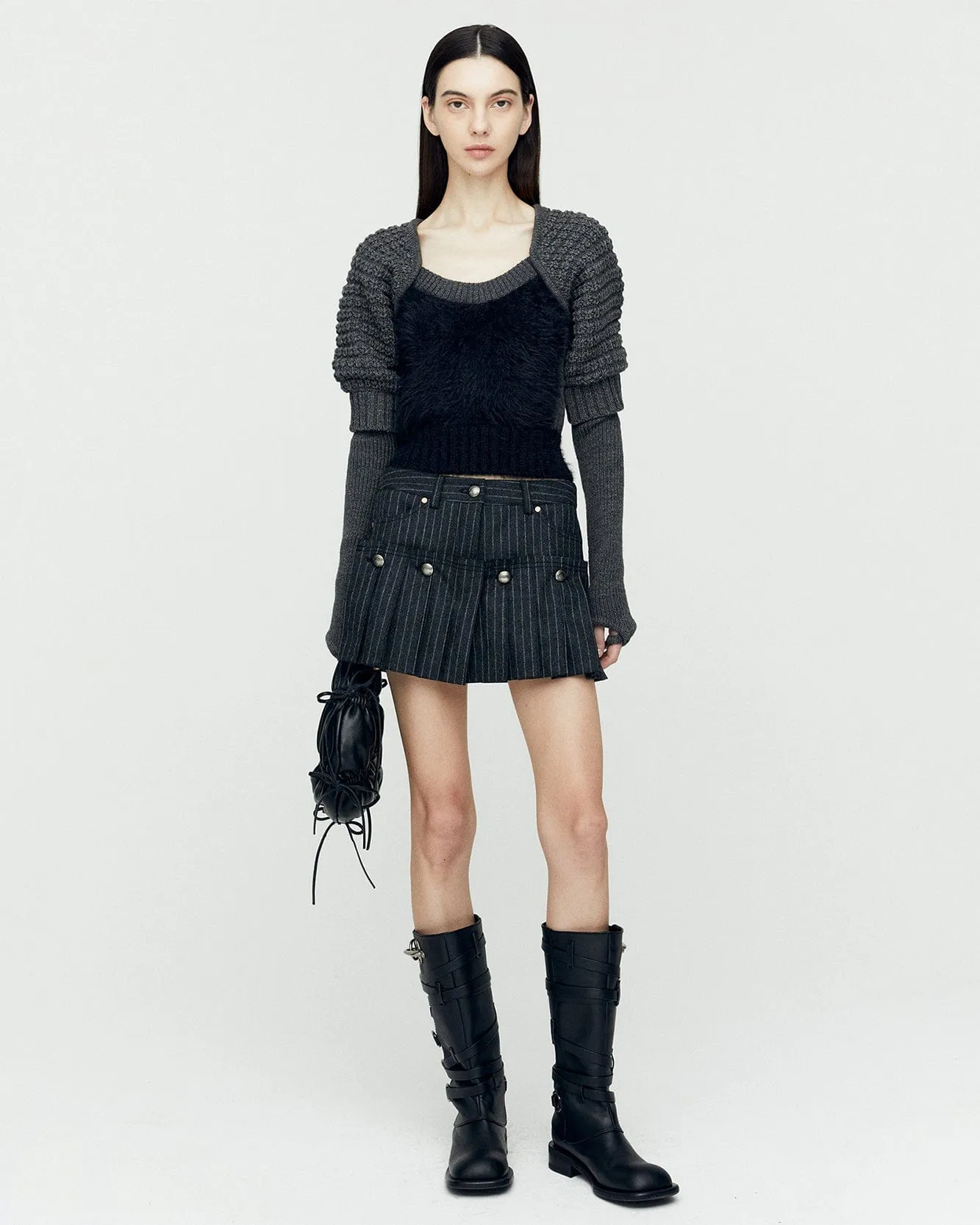 FURRY CHUNKY KNIT TOP atb1201w(GREY) sold by Andersson Bell