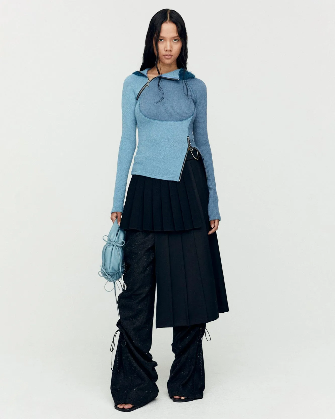 (ESSENTIAL) TIGHT RIBBED COMBINATION HOODIE atb1195w(BLUE) sold by Andersson Bell