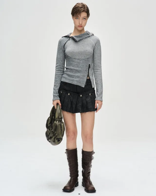 (ESSENTIAL) TIGHT RIBBED COMBINATION HOODIE atb1194w(MELANGE GREY) sold by Andersson Bell