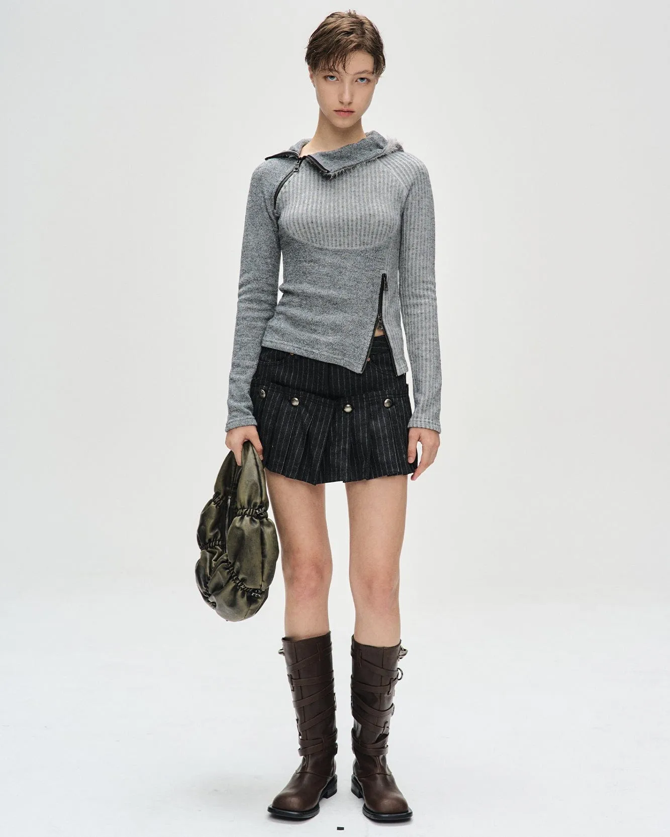 (ESSENTIAL) TIGHT RIBBED COMBINATION HOODIE atb1194w(MELANGE GREY) sold by Andersson Bell