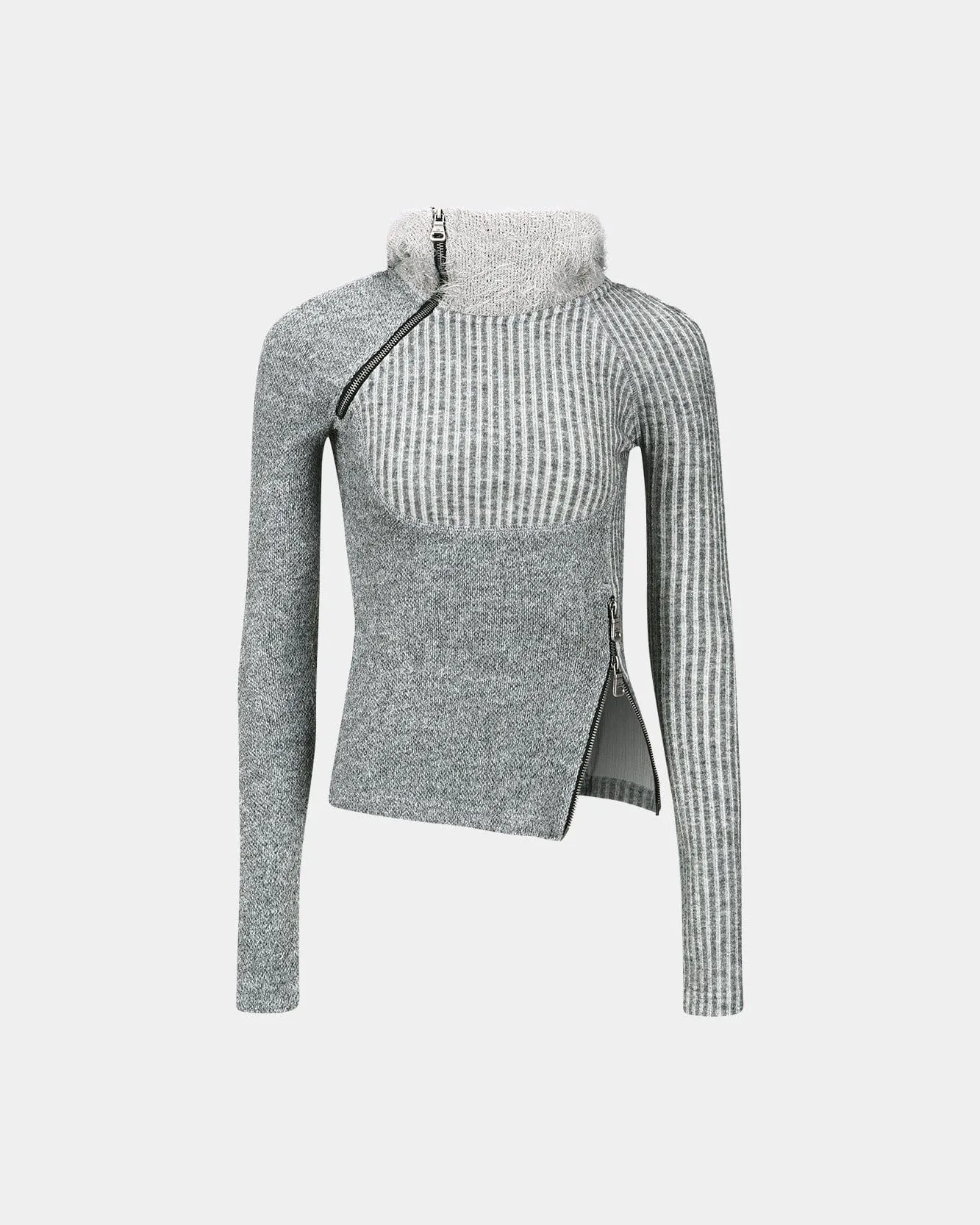 (ESSENTIAL) TIGHT RIBBED COMBINATION HOODIE atb1194w(MELANGE GREY) sold by Andersson Bell product image thumbnail 2