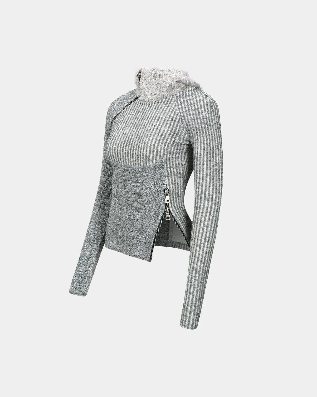 (ESSENTIAL) TIGHT RIBBED COMBINATION HOODIE atb1194w(MELANGE GREY) sold by Andersson Bell product image thumbnail 3