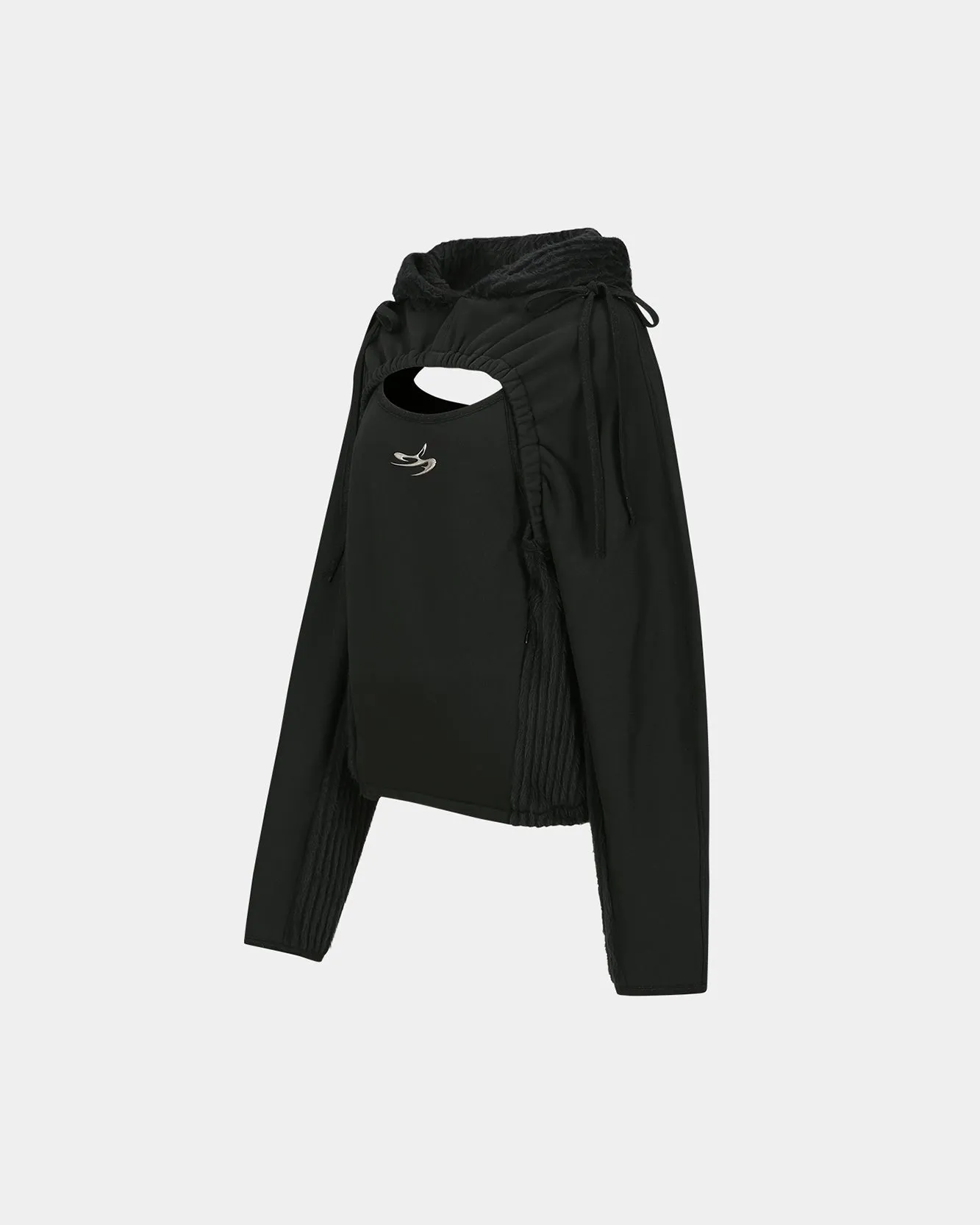 (ESSENTIAL) CUT OUT SHIRRING HOODIE atb1193w(BLACK) sold by Andersson Bell product image thumbnail 3