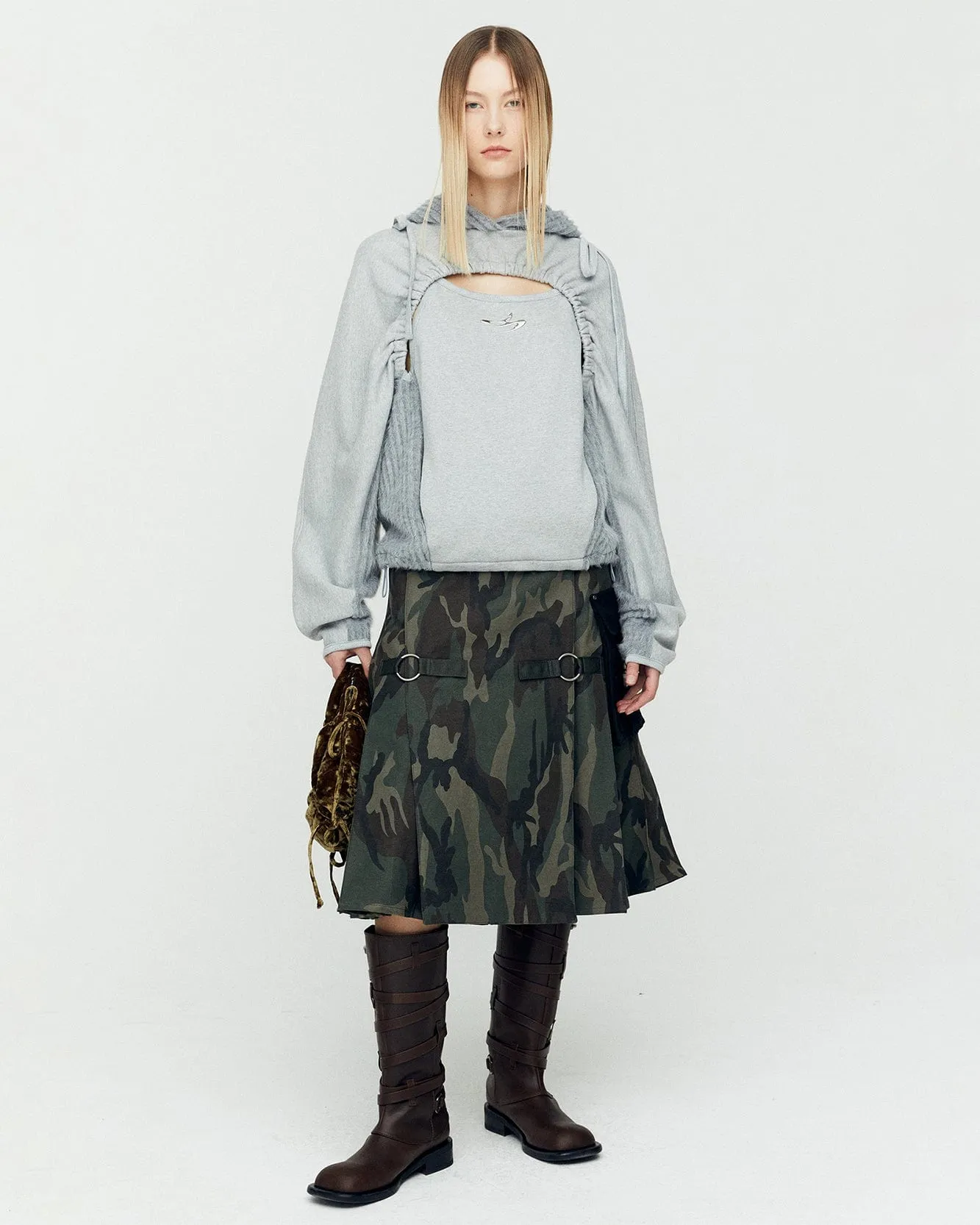 (ESSENTIAL) CUT OUT SHIRRING HOODIE atb1193w(MELANGE GREY) sold by Andersson Bell