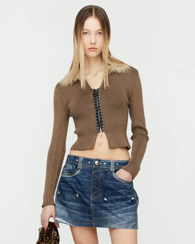 LACE-UP KNIT CARDIGAN atb1185w(BROWN) sold by Andersson Bell