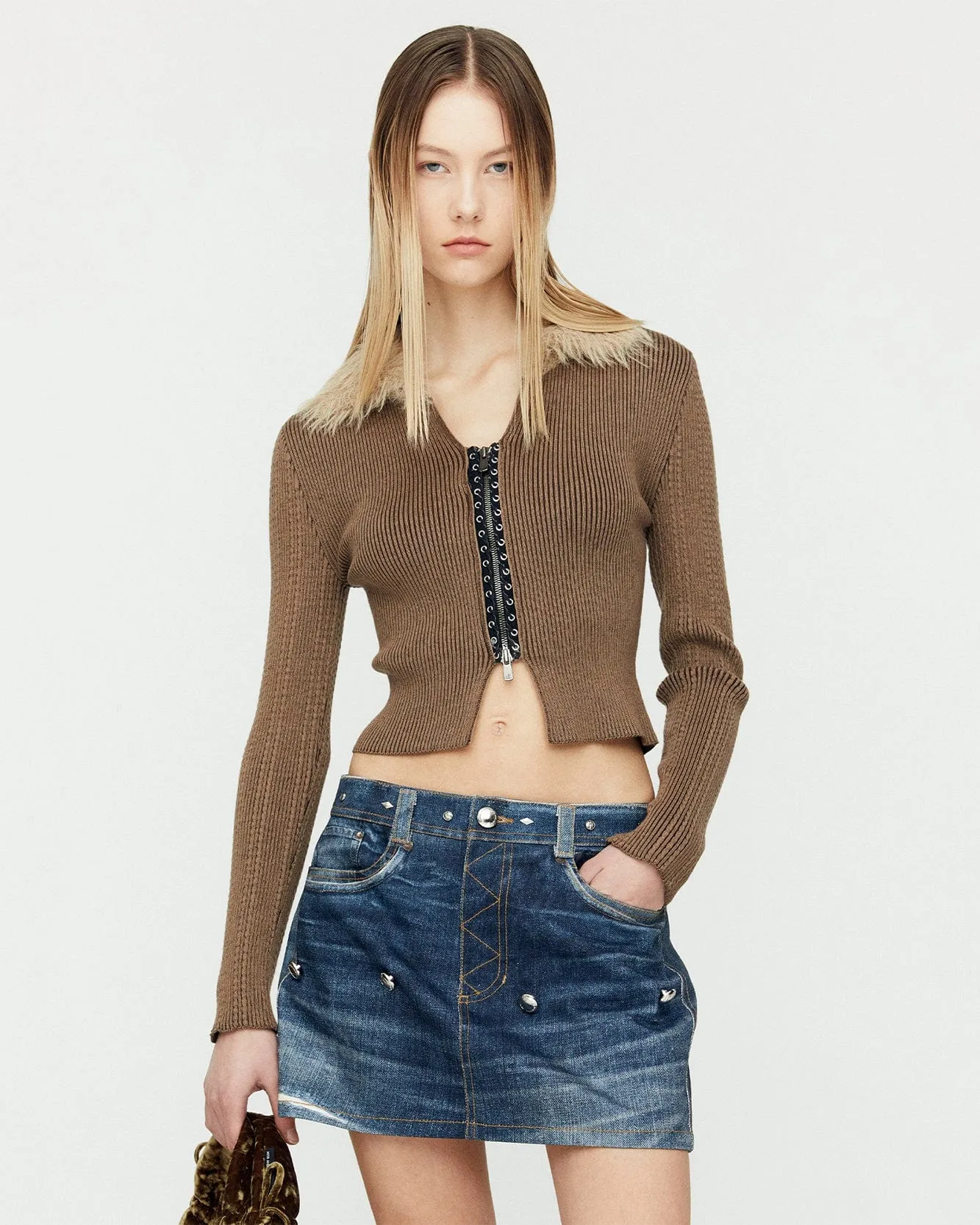 LACE-UP KNIT CARDIGAN atb1185w(BROWN) sold by Andersson Bell