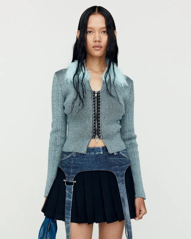 LACE-UP KNIT CARDIGAN atb1184w(BLUE) made by Andersson Bell