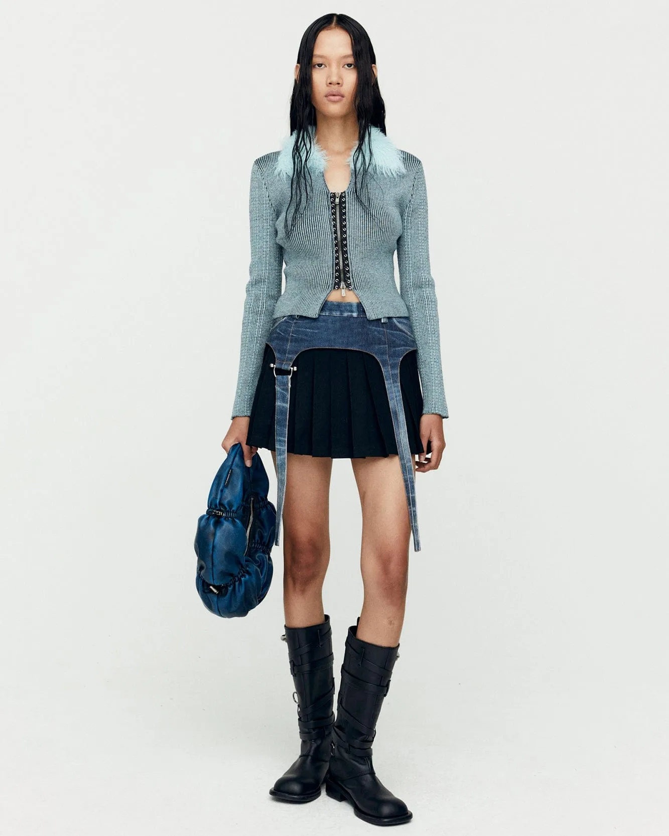 LACE-UP KNIT CARDIGAN atb1184w(BLUE) sold by Andersson Bell product image thumbnail 5