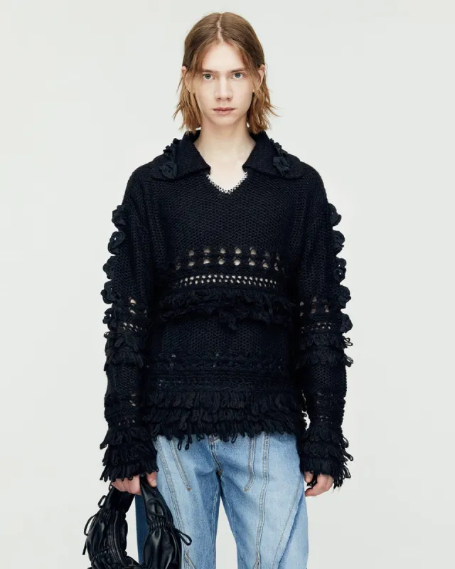 LOCHES FLOWER POLO SWEATER atb1207m(BLACK) sold by Andersson Bell