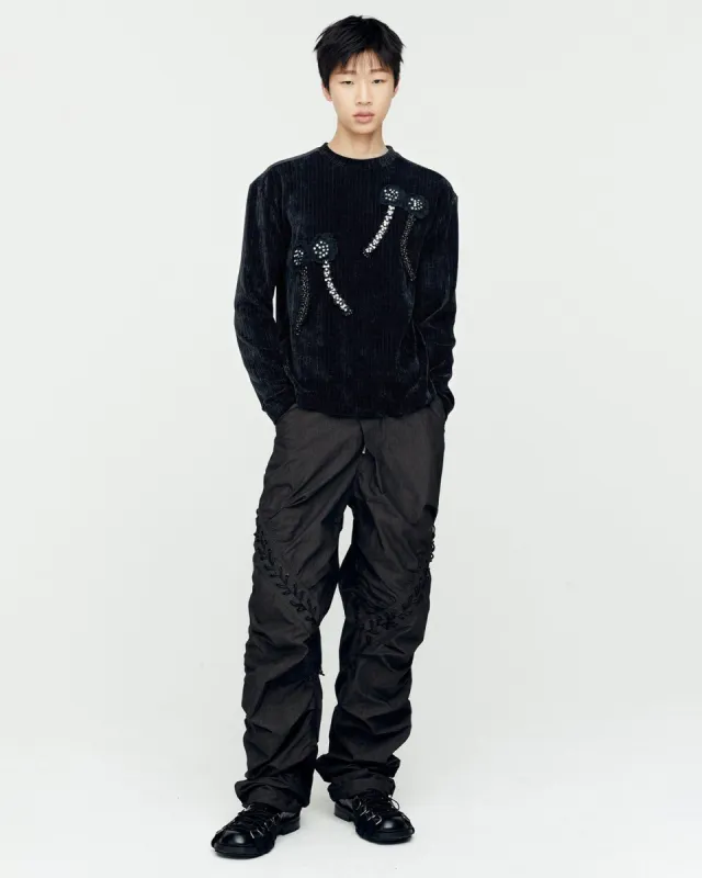 FLOWER PEARL CREW-NECK SWEATER atb1143m(BLACK) made by Andersson Bell